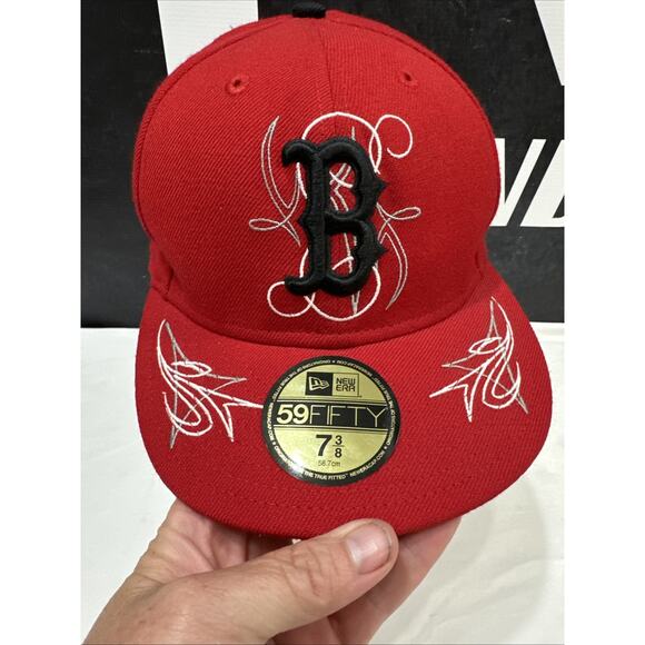 Boston Red Sox Tribal MLB Baseball New Era 59Fifty Fitted Hat 7 3/8 Red Flat Bil - Picture 5 of 8
